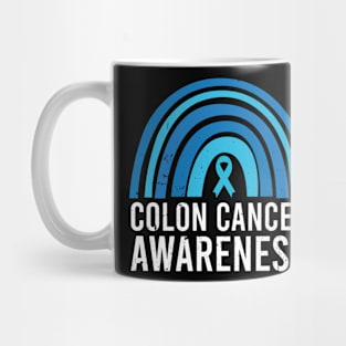 Colon Cancer Awareness Blue Ribbon and Rainbow Mug